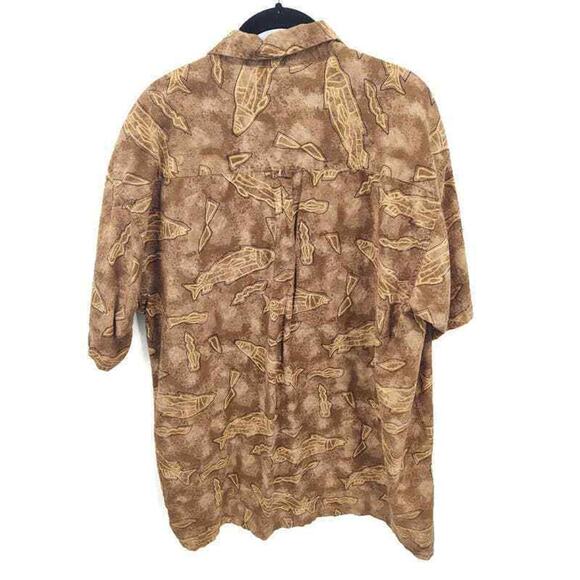 Columbia brown fish print short sleeve button up shirt in size large - Picture 2 of 3